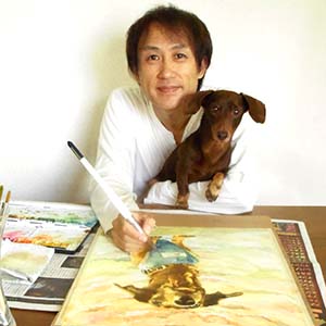 犬　肖像画　水彩画